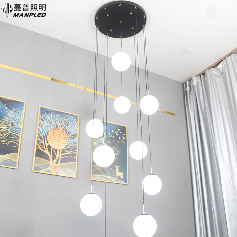 复式旋转楼梯吊灯简约轻奢长吊灯具塑料圆球现代中式楼梯灯长吊灯_虎窝淘