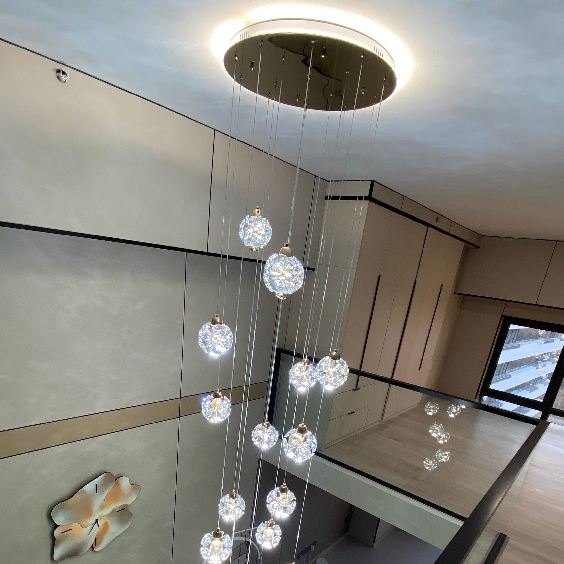 楼梯灯长吊灯花朵水晶灯复式楼现代简约轻奢别墅loft公寓客厅吊灯 - 图0