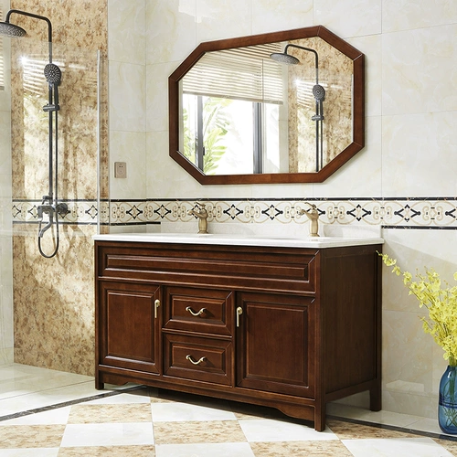 Современный новый китайский сплошной древесина Комбинированный шкаф для ванной комнаты с антикварным китайским шкафом в стиле двойной кастрюль двойной горшок с двойным горшками шкаф