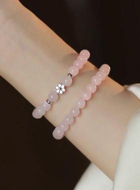 桃夭纯银手链女生纯银轻奢小众精致天然粉水晶手串生日礼物送女友