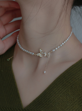 天然淡水珍珠项链女款2024新款爆款轻奢小众小米珠锁骨链生日礼物