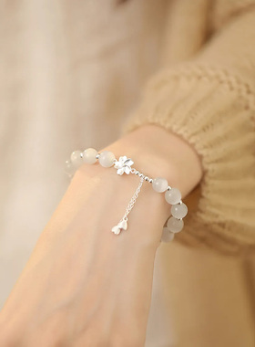 桃夭猫眼石纯银手链女款