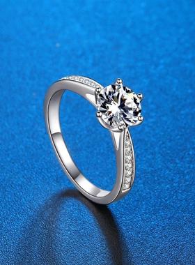 2025新款S925纯银D色莫桑石仿真钻戒指经典六爪一克拉开口女款直