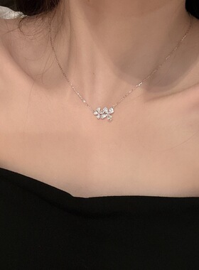 s925纯银幸运草项链女小众设计网