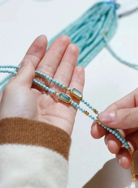 天然绿松石手链新中式国风小米珠翡翠搭配925银百搭高级女手串