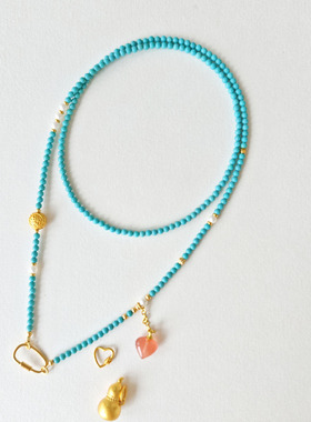 原创绿松石长款项链天然淡水珍珠串珠葫芦吊坠可拆卸万能链毛衣链