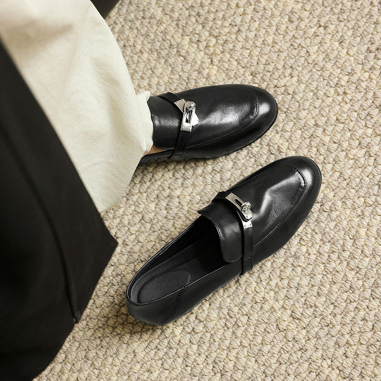 1.3cm真皮大底英伦风小皮鞋复古金属扣乐福鞋女小众单鞋高级感,淘宝优惠券,粉丝福利购,淘宝优惠卷