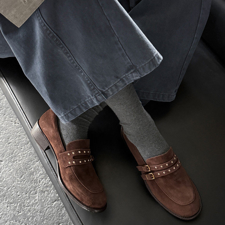 3.5cm英伦风羊反绒面乐福鞋粗跟深口单鞋妈妈皮鞋中跟一脚蹬女鞋,淘宝优惠券,粉丝福利购,淘宝优惠卷