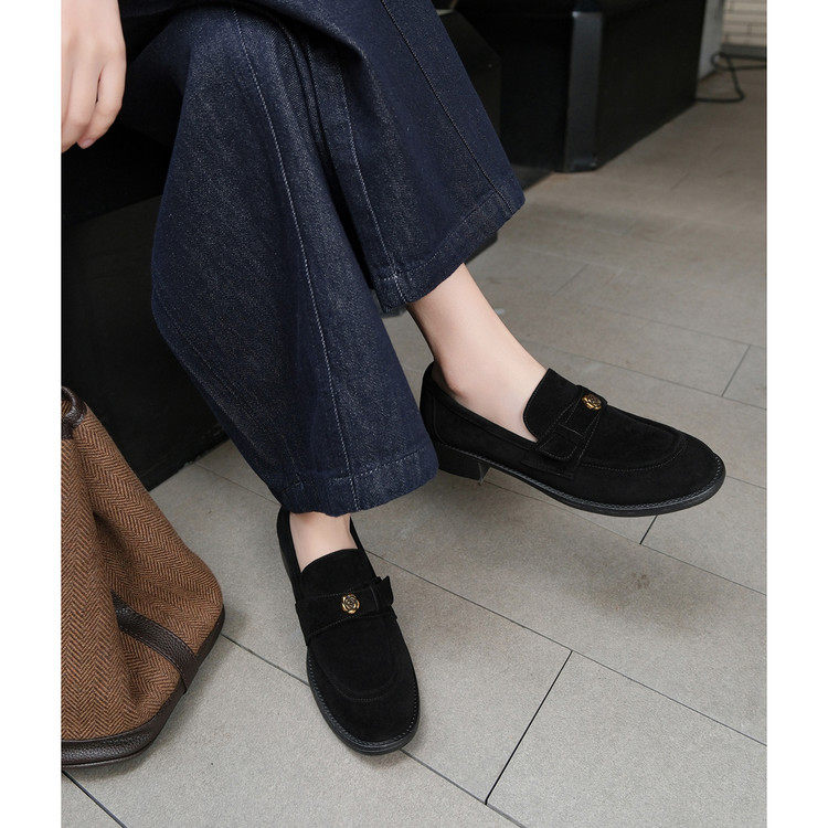 3.5cm山茶花真皮乐福鞋女2026新款一脚蹬懒人单鞋百搭棕色豆豆鞋,淘宝优惠券,粉丝福利购,淘宝优惠卷