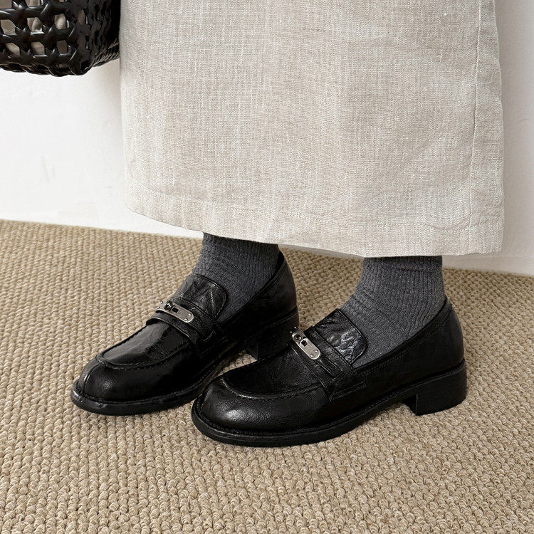 3cm金属扣乐福鞋英伦风圆头粗跟小皮鞋复古时尚简约粗跟深口单鞋,淘宝优惠券,粉丝福利购,淘宝优惠卷