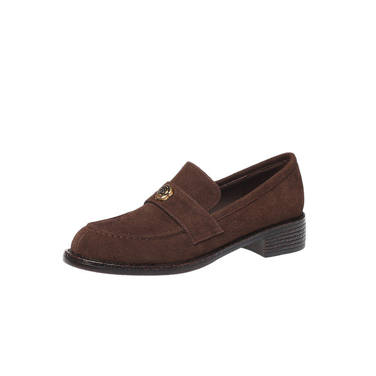 3.5cm真皮绒面复古山茶花乐福鞋2026新款英伦小皮鞋深口粗跟单鞋,淘宝优惠券,粉丝福利购,淘宝优惠卷