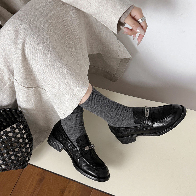 3cm金属扣乐福鞋英伦风圆头粗跟小皮鞋复古时尚简约粗跟深口单鞋,淘宝优惠券,粉丝福利购,淘宝优惠卷