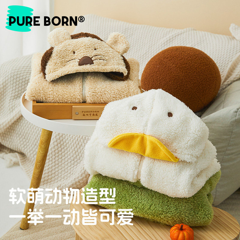 博睿恩男女宝宝外套2024秋冬新款婴童加绒保暖可爱造型连帽上衣