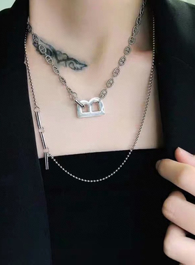 S925纯银字母猪鼻子项链女十字链