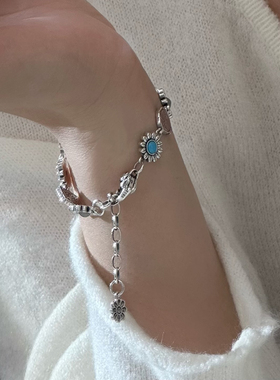 女士925银复古卡通头像雏菊手链