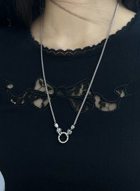 S925银复古六字真言双扣龙骨麻花项链男女高级感时尚百搭毛衣链