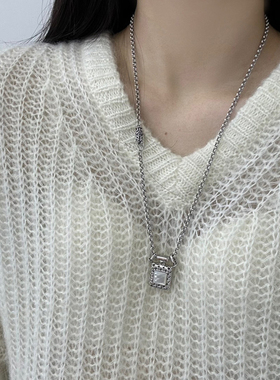 S925银裸链六字真言链条项链轻奢小众潮人男女基础款百搭毛衣单链