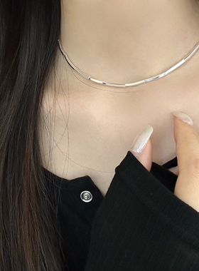 S925纯银光面弯管抽拉项链女小众设计高级感冷淡风简约百搭锁骨链