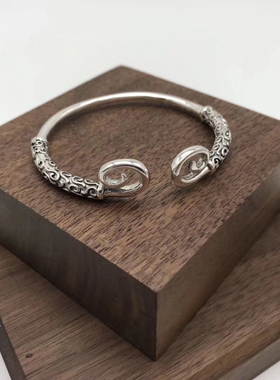 S925纯银复古重工紧箍咒金刚杵手链男女时尚个性潮流嘻哈狮子手环