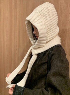 针织毛线帽子围巾一体拉法帽女冬