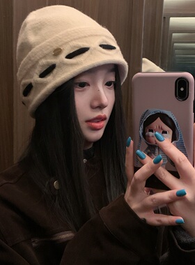 大头围时尚显脸小毛线针织冷帽女
