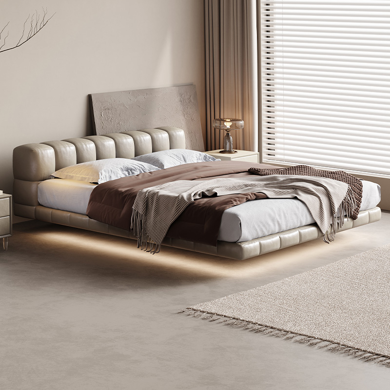 布雷尔泡芙床真皮悬浮床意式极简黑色床轻奢现代简约巧克力软包床-图3