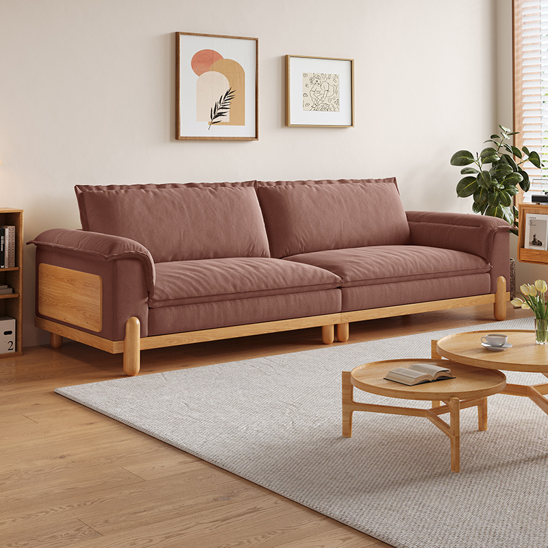 布雷尔原木风沙发布艺三人位客厅2024新款北欧实木日式风棉麻沙发