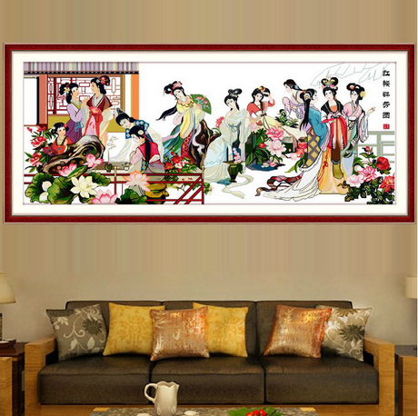 2023精准印花十字绣梦红楼群芳图人物十二金钗大画客厅新款棉线绣
