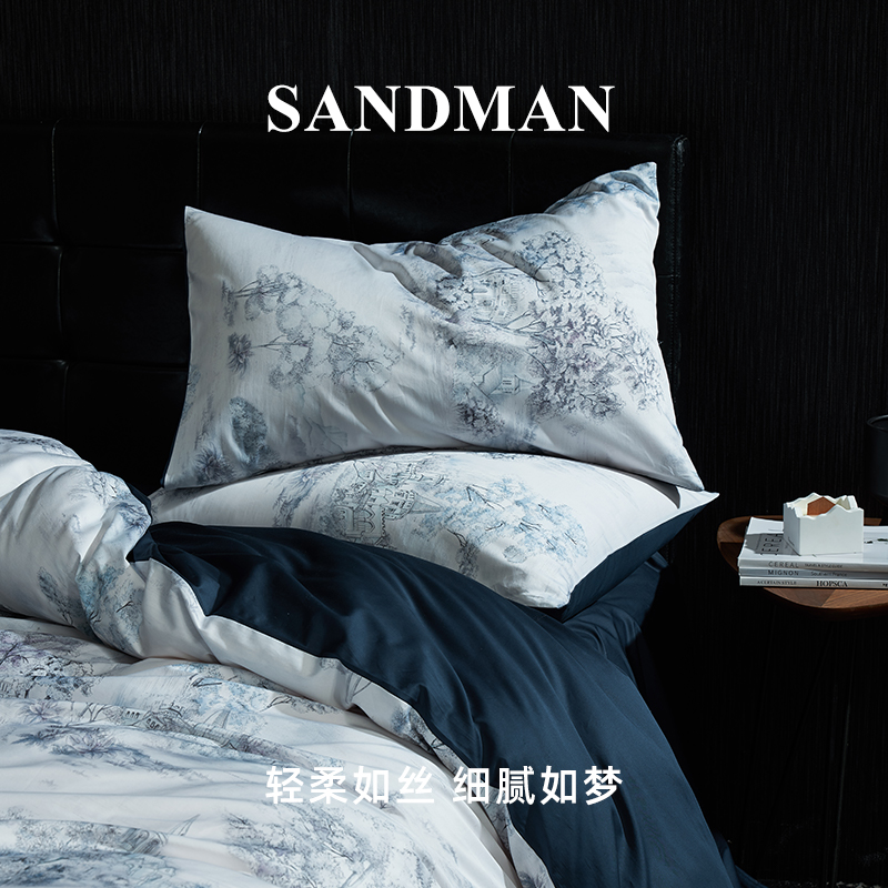 SANDMAN轻奢高档贡缎100支长绒棉四件套全棉简约被套被罩床上用品-图1