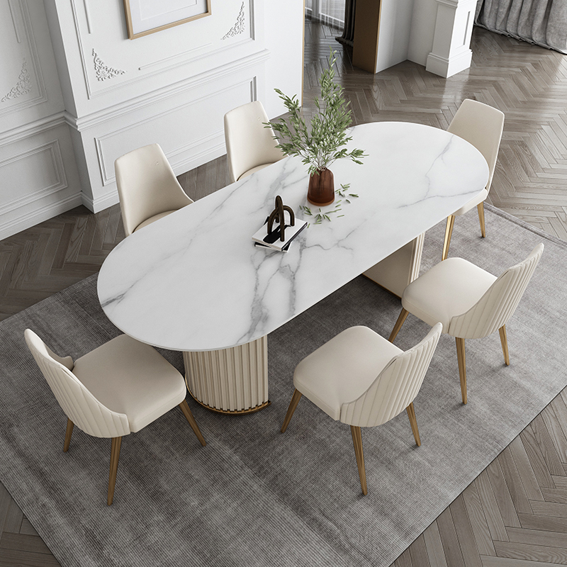 轻奢餐桌椅组合客厅现代简约岩板长方形餐桌10人家用别墅吃饭桌子-图0