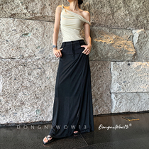 DONGNIWOW13 black splicing knit half body dress woman 2023 new high waist temperament half skirt fashion long dress