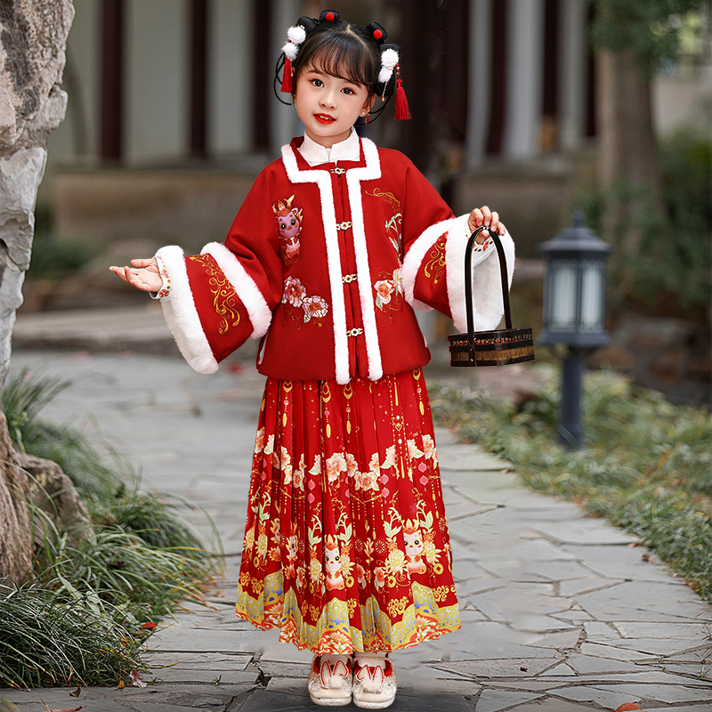 龙年女童拜年服女宝宝汉服秋冬季加绒中国风唐装儿童过年喜庆衣服-图2