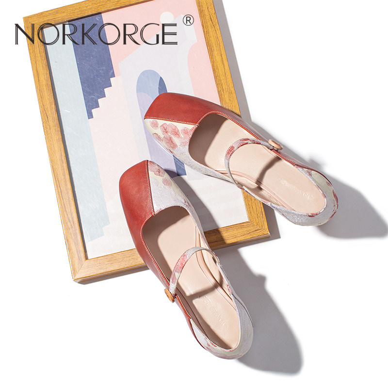 原创2025春新国风气质红色玛丽珍高跟单鞋女真皮方头粗跟旗袍婚鞋,淘宝优惠券,粉丝福利购,淘宝优惠卷