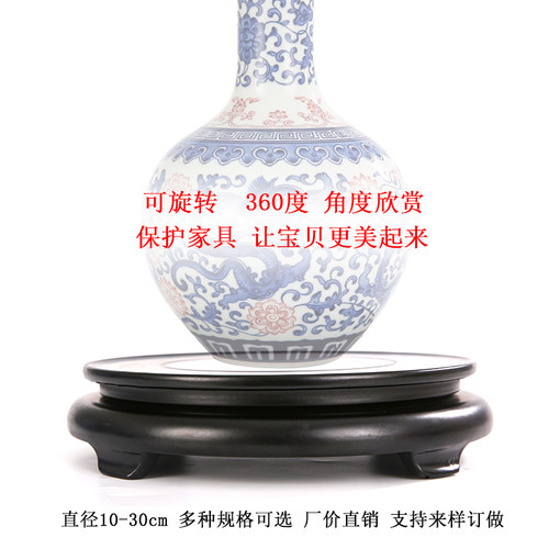 机械旋转工艺品底座托架实木花瓶鱼缸奇石头花盆摆件木托盘架转盘 - 图0