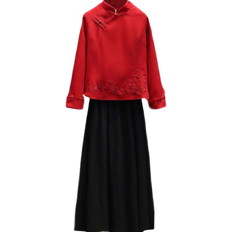 秋冬复古禅意茶服红色唐装改良汉服 情姿妃上衣