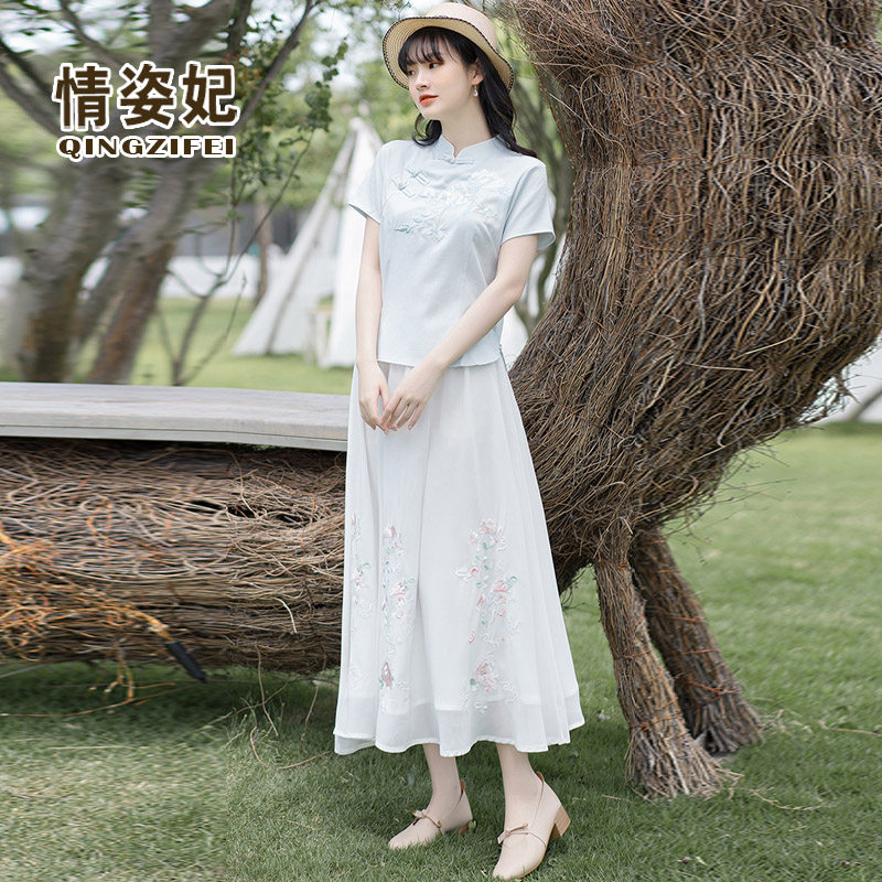 中国风大码绣花茶服复古唐装汉服 情姿妃上衣