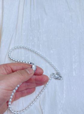 6mm冷白施家珠大土星项链小土星磁吸扣