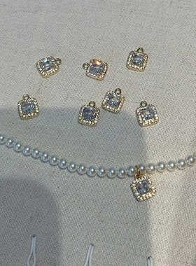 承欢记杨紫同款施家小米珠镶钻方糖吊坠珍珠项链锁骨链女