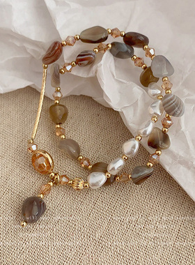 珍珠双层水晶手链复古串珠手饰