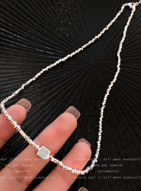 满分心动！高级感碎银方块锁骨链女轻奢小众设计项链2023新款爆款