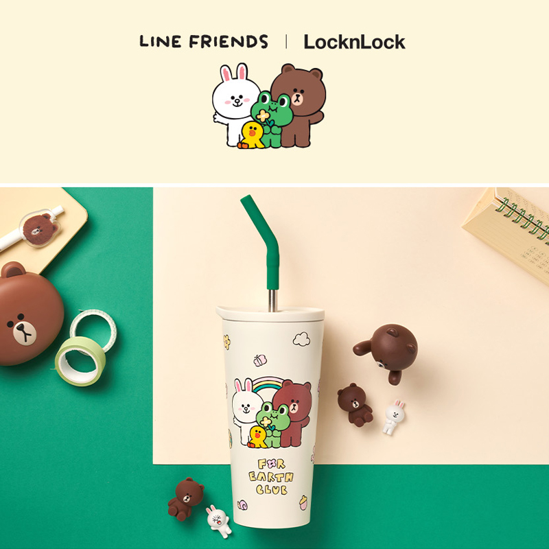 韩国直邮locknlock LINE FRIENDS联名不锈钢550ml大容量吸管杯 - 图2