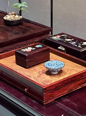 文房都承盘老挝大红酸枝文盘红木收纳托盘家用实木榫卯摆件工艺品