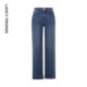 朗姿棉质法式复古直筒气质高腰显瘦时尚长裤子春季新品蓝色牛仔裤