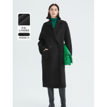 The Longo-style wool cashmere big coat double face retro blend black autumn and winter new fur coats women