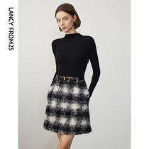 Lanpose semi-high collar retro Ghouta design senses fake two-style one-piece dress 2023 Winter new dress children