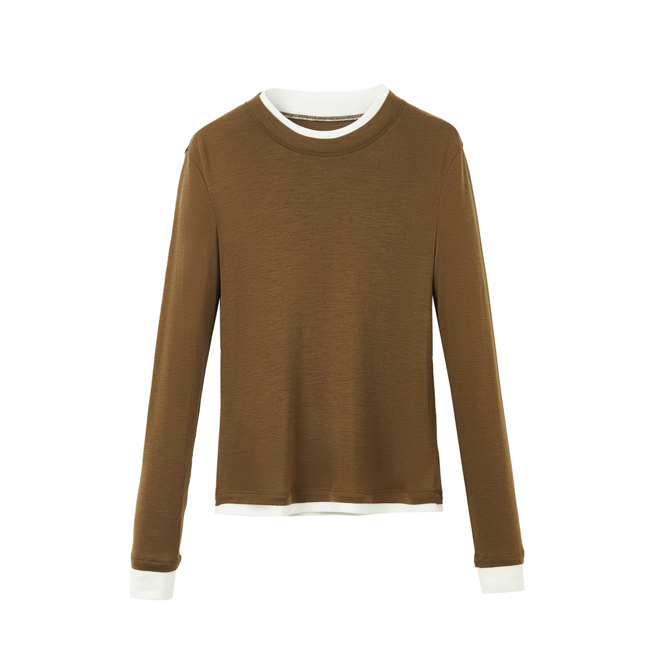 【明星同款】朗姿纯羊毛气质高级感撞色修身上衣女2024冬新款T恤