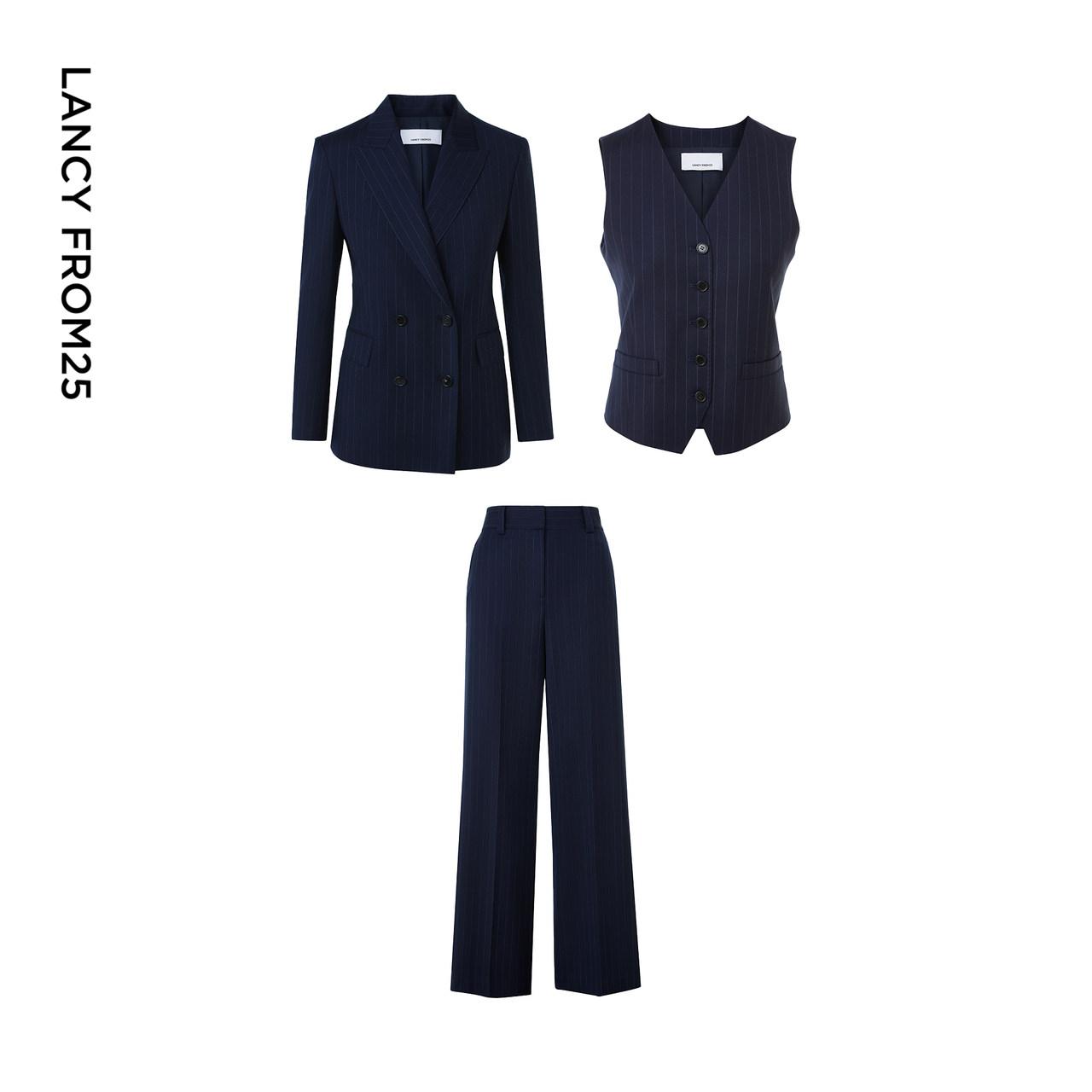 朗姿羊毛条纹商务西装/马甲/西裤通勤气质高级感2026年春季新款女,淘宝优惠券,粉丝福利购,淘宝优惠卷