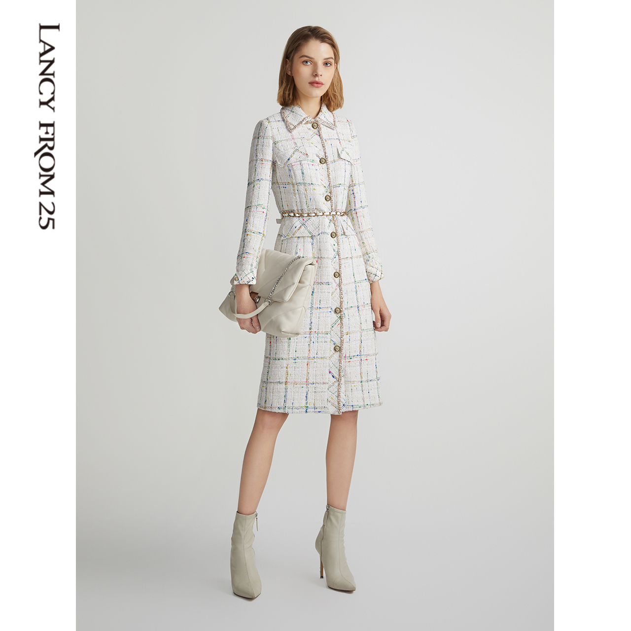 朗姿高定小香风肌理感编织连衣裙 朗姿连衣裙