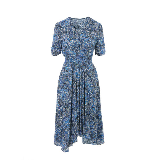 朗姿高级感气质显瘦泡泡袖连衣裙夏季新款别致裙子女设计感小众