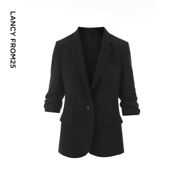 Langzi 25 Mulberry Silk Black Temperament Suit Jacket Shoulder Classic Business Commuting Style suit Women's Summer Style ໃຫມ່